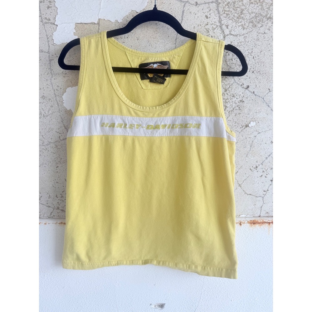 Vtg Harley Davidson Tank Top Biker Babe Shirt 90s Made in USA Side Zip Womens L